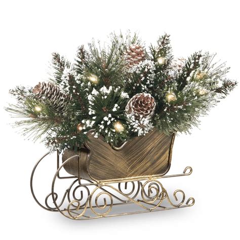 10 Gold Glittery Bristle® Pine Sleigh With Led Lights And Timer Michaels