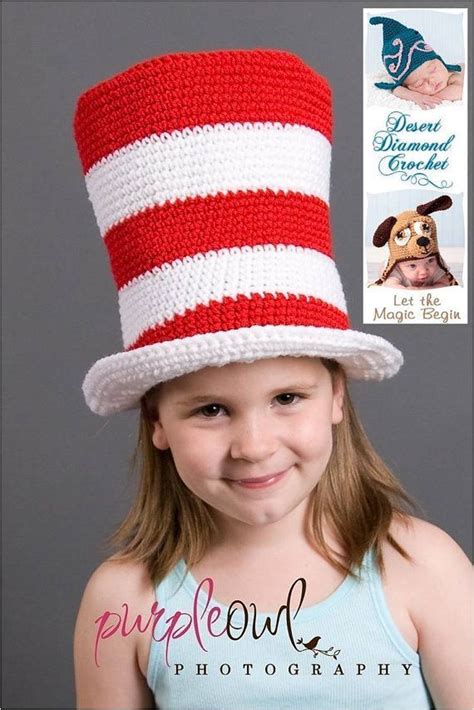 Crochet Pattern 002 Cat In The Hat All Sizes By Desertdiamond Chat Crochet Bonnet Crochet