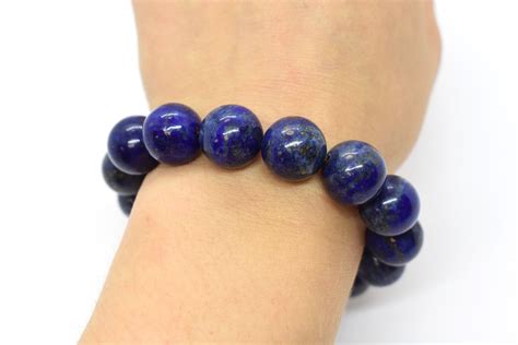 Lapis Lazuli Large Beaded Bracelet Round Stretch Bracelet Etsy