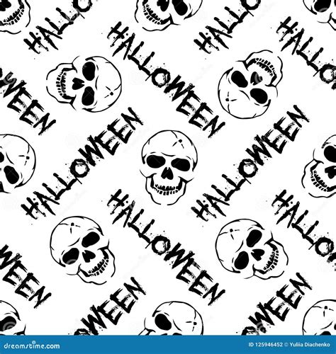 Monochrome Seamless Halloween Pattern Vector Simple Black And White