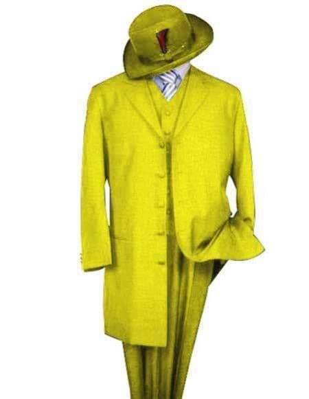 Mens Classic Long Fashion Yellow Gold Mustard Fashion Zoot Suit