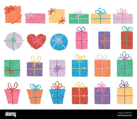 Pack Of Hand Drawn Vector Illustrations Of Simple Closed Wrapped Gift