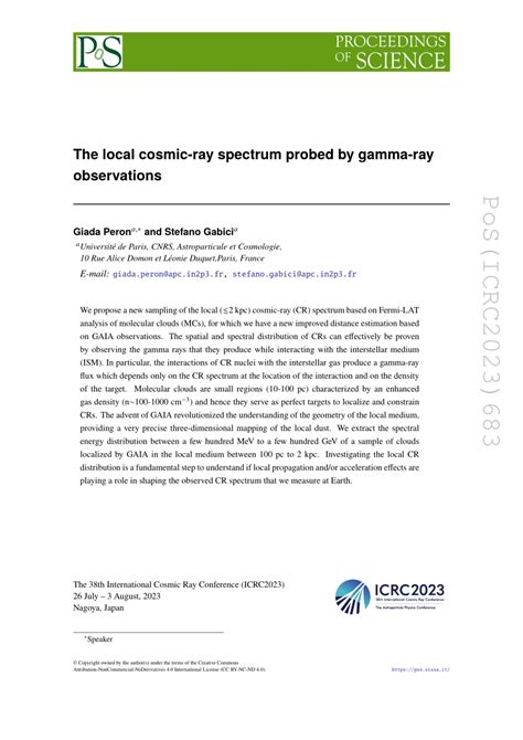 Pdf The Local Cosmic Ray Spectrum Probed By Gamma Ray Observations