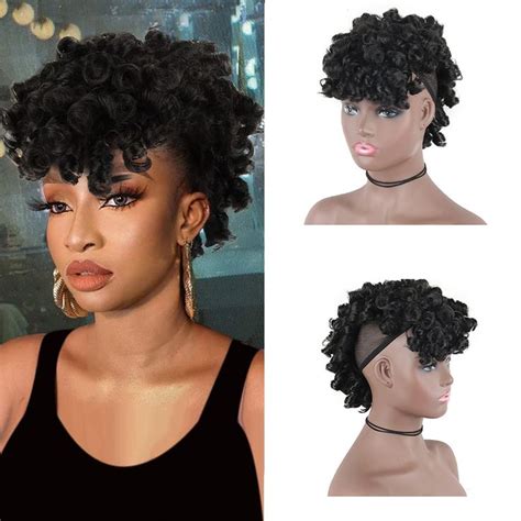 Mohawk Wigs For Black Women Cute And Curly Mohawk Ponytail With Bangs
