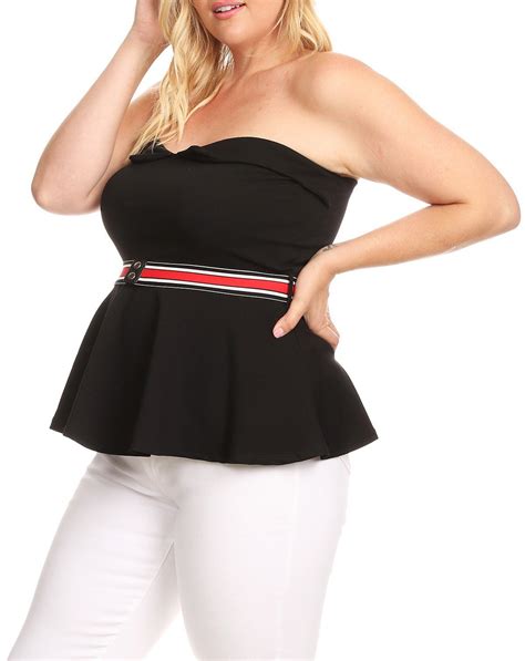 Plus Size Strapless Peplum Sweetheart Top Black 18918 Evogues Apparel