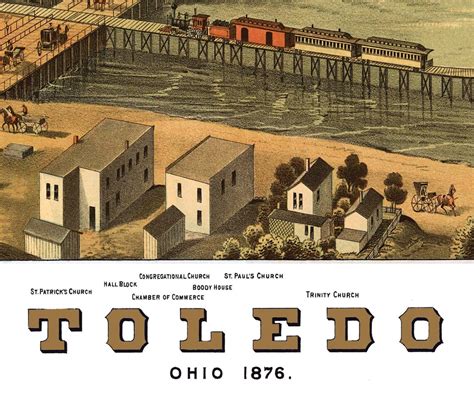 Toledo Oh 1876 Birds Eye View 24x36 Print From A Vintage Lithograph