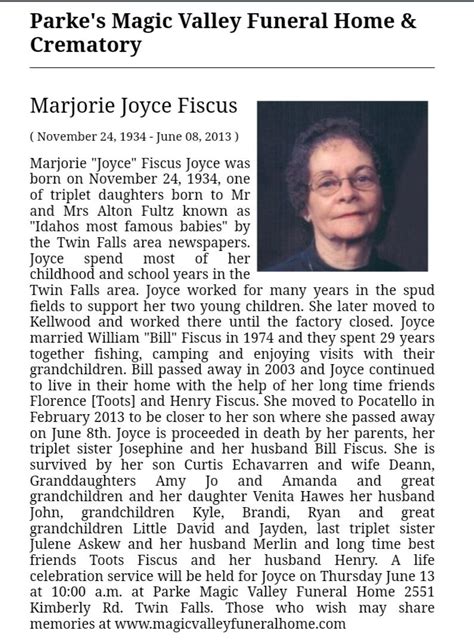 Marjorie Joyce Fults Fiscus Find A Grave Memorial