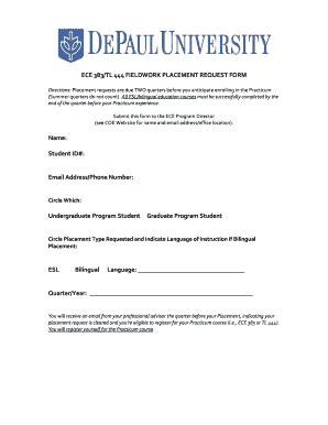 Fillable Online Education Depaul ECE 383 TL 444 FIELDWORK PLACEMENT