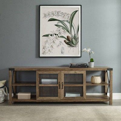 Sophie Rustic Farmhouse X Frame Glass Doors Tv Stand For Tvs Up To