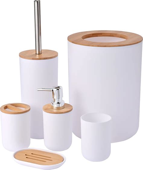 Yorkmills Bamboo Bathroom Accessories 6 Pieces White Bathroom