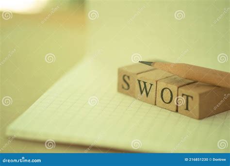 Swot Word Written On Wood Cube Strengths Weaknesses Threats And