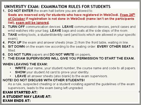 UNIVERSITY EXAM EXAMINATION RULES FOR STUDENTS 1 DO