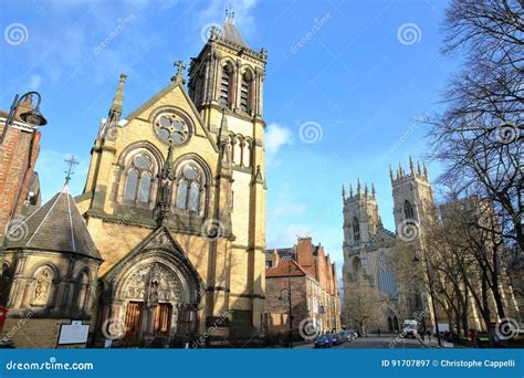 YORK, ENGLAND - FEBRUARY 1, 2016: St Wilfrid`s Catholic Church and the ...