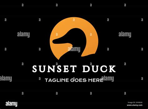 Simple Minimalist Sunset Duck Goose in Lake Creek River Logo Design