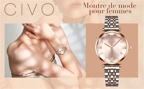 CIVO Montre Femme Or Rose Acier Inoxydable Bracelets De Etanche Luxe