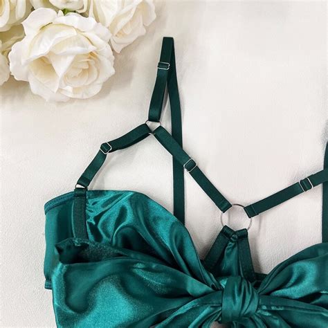 Ribbon Emerald Lingerie Set Sexy Role Play Lingerie Corset Etsy