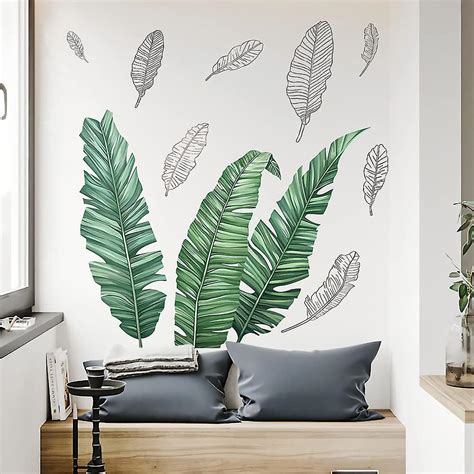 Large Green Leaves Wall Decal Tropical Palm Leaf Wall Sticker Natural