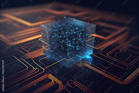 Computer Circuit Board Blockchain Technology 3d Art Futuristic Line