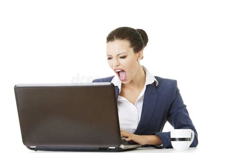 Angry Businesswoman Shouting On Her Laptop Stock Image Image Of