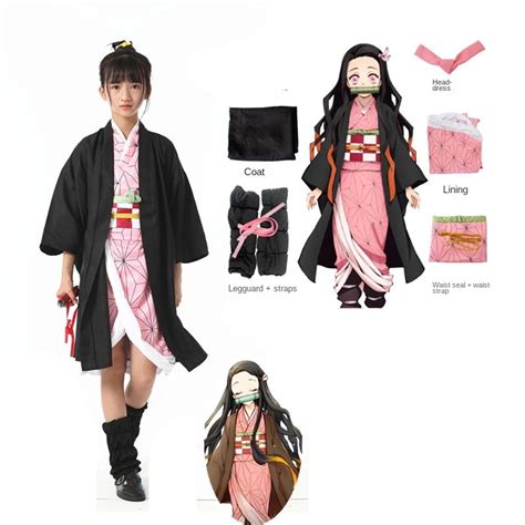 6pcs Anime Kamado Nezuko Cosplay Costume For Halloween Costume Kimono