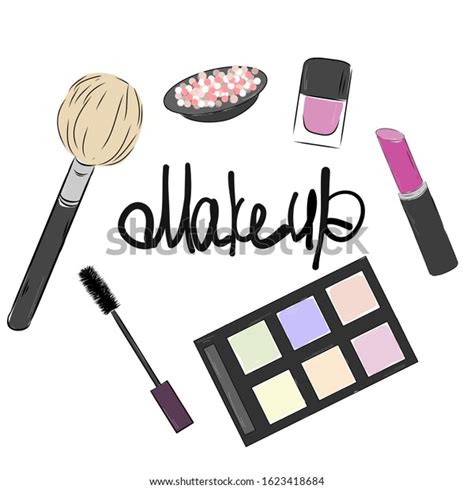 Set Cosmetics Vector Illustration Brush Blush Stock Vector Royalty