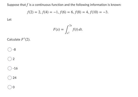 Solved Suppose That F Is A Continuous Function And The