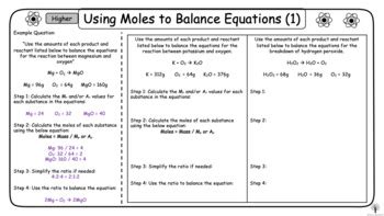 High School Chemistry Using Moles To Balance Equations Worksheets