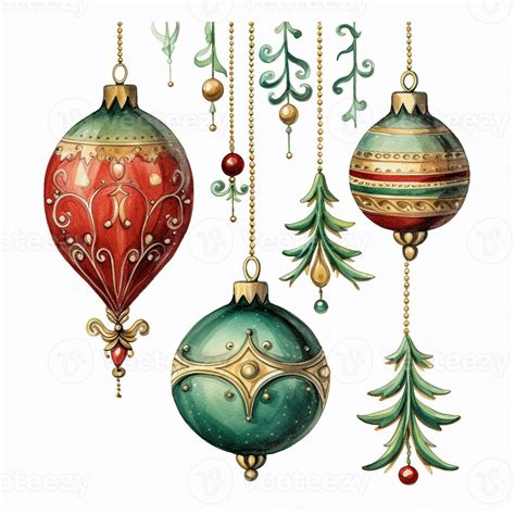 A Vintage Playful Art Design Of A Christmas Decorations In Watercolor