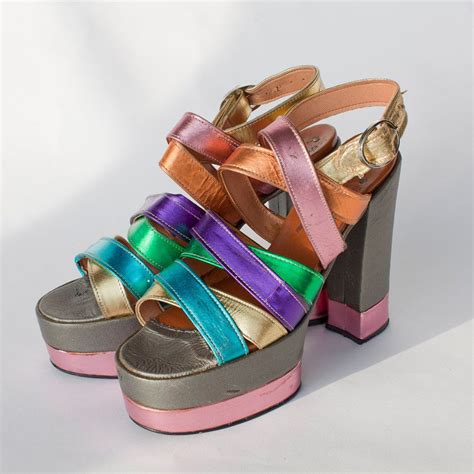 Reserved For Misskk 70s Womens Rainbow Metallic 55 Heels Size 65 7