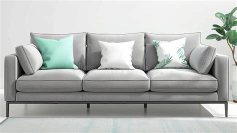 Modern Grey Sofa With Tropical Pillows Stock Illustration