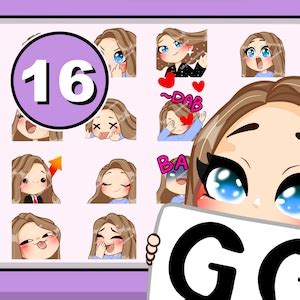 Discord Emote 16pcs EMILY : Light Brown Hair Blue Eyes Pale Skin - Etsy