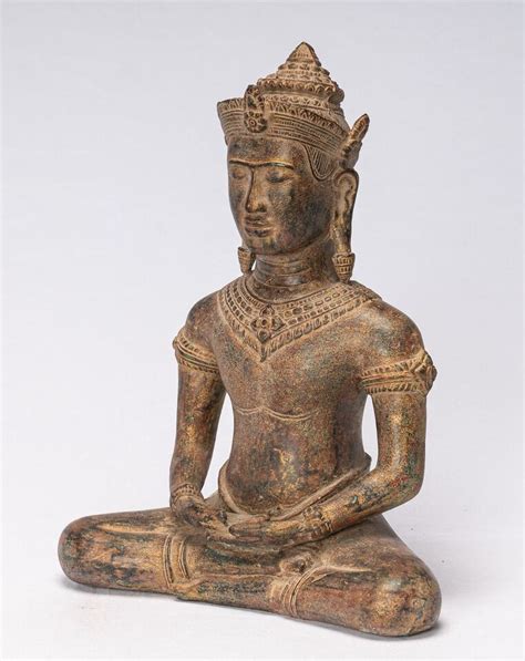 Antik Khmer Stil Bronze Sitzender Meditation Buddha Statue EBay