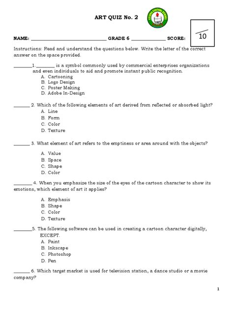 Arts Quiz No. 2 | PDF | Drawing | Color