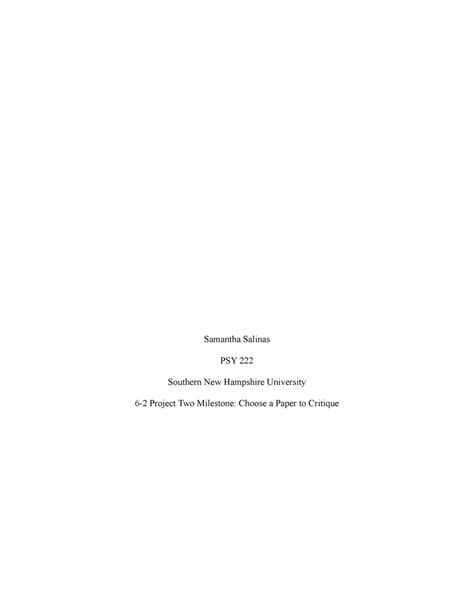 PSY 222 Project Two Milestone Choose A Paper To Critique Samantha