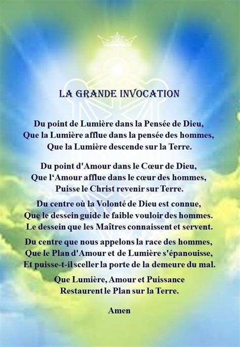 La Grande Invocation est une prière universelle Elle s adresse à tous