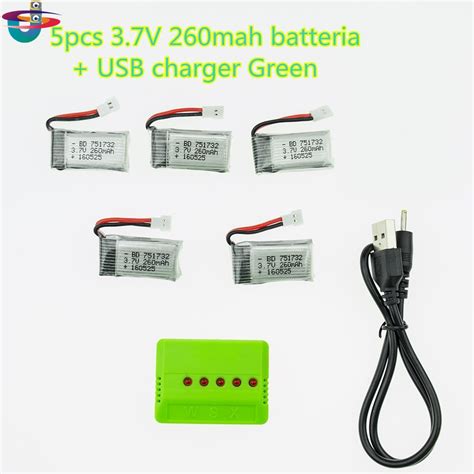 5Pcs 3 7V 260mAh Lipo แบตเตอรและ USB สเขยว Charger X5 สำหรบ JJRC