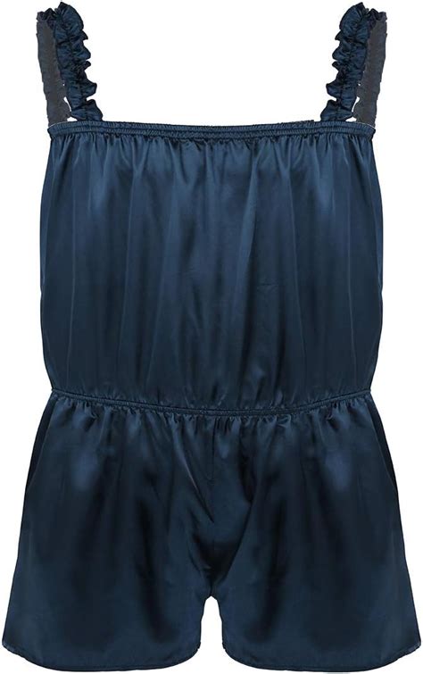 Amazon Yonghs Men S Silky Satin Sissy Jumpsuit Playsuit Girly Maid Lingerie Crossdress