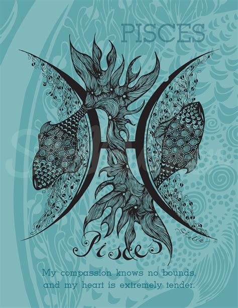 Zodiac Art Pisces Print From Original Design And Drawing Etsy