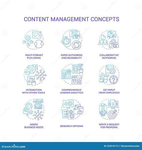 Content Management Blue Gradient Concept Icons Set Stock Vector Illustration Of Online