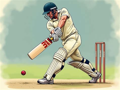 Cricket Batsman In Playing Action Illustration Premium Ai Generated Image