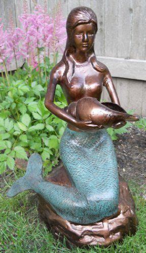 Large Iron Mermaid Statue Holding Seashell By INsideOUT