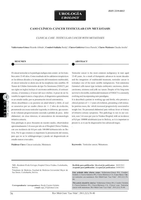 PDF UROLOGY CASO CLÍNICO CÁNCER TESTICULAR CON METÁSTASIS CASO