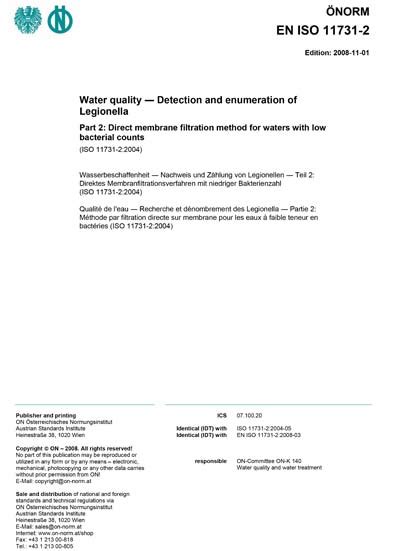 ONORM EN ISO 11731 2 2008 Water Quality Detection And Enumeration