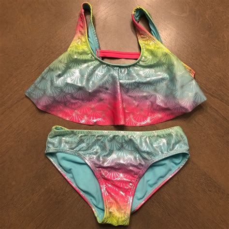 Swim Girls Mermaid Scales Ruffle Piece Bathing Suit Bikini Poshmark
