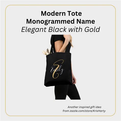 Modern Elegant Black Gold Monogram Script Name Tote Bag Zazzle