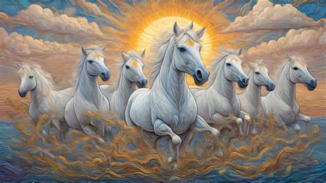 7 running horses in the sky landscape painting | 7 horses running ...