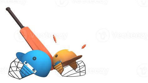 3D Render Cricket Helmets Of Participating Team With Bat, Wicket Bails ...