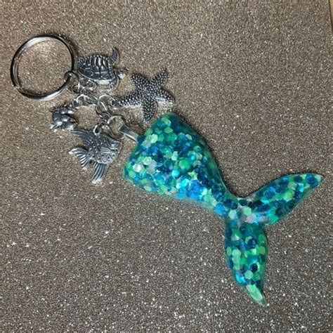 Mermaid Keychain Siren Keychain Resin Mermaid Made To Etsy