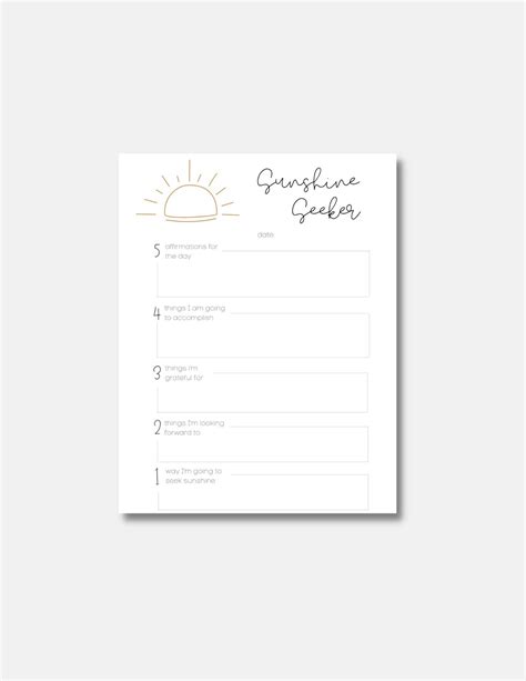 Self Care Worksheet Self Love Work Sheet Sunshine Seeker Worksheet Etsy