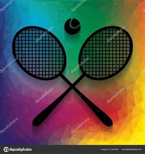 Two Tennis Racket Ball Sign Vector Flat Style Black Icon Stock Vector